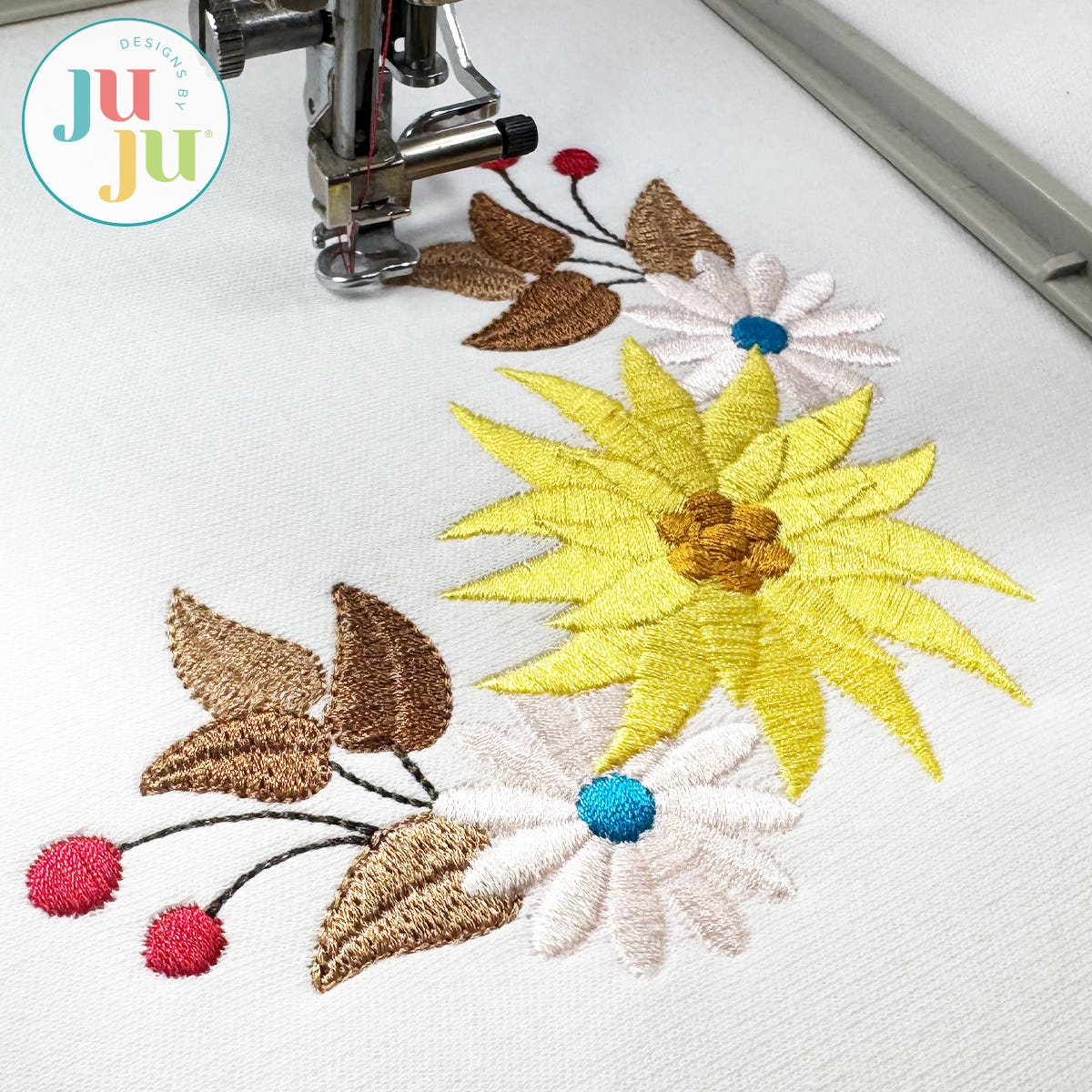 Pretty Flowers Corner Embroidery Design | Machine Embroidery Designs by JuJu