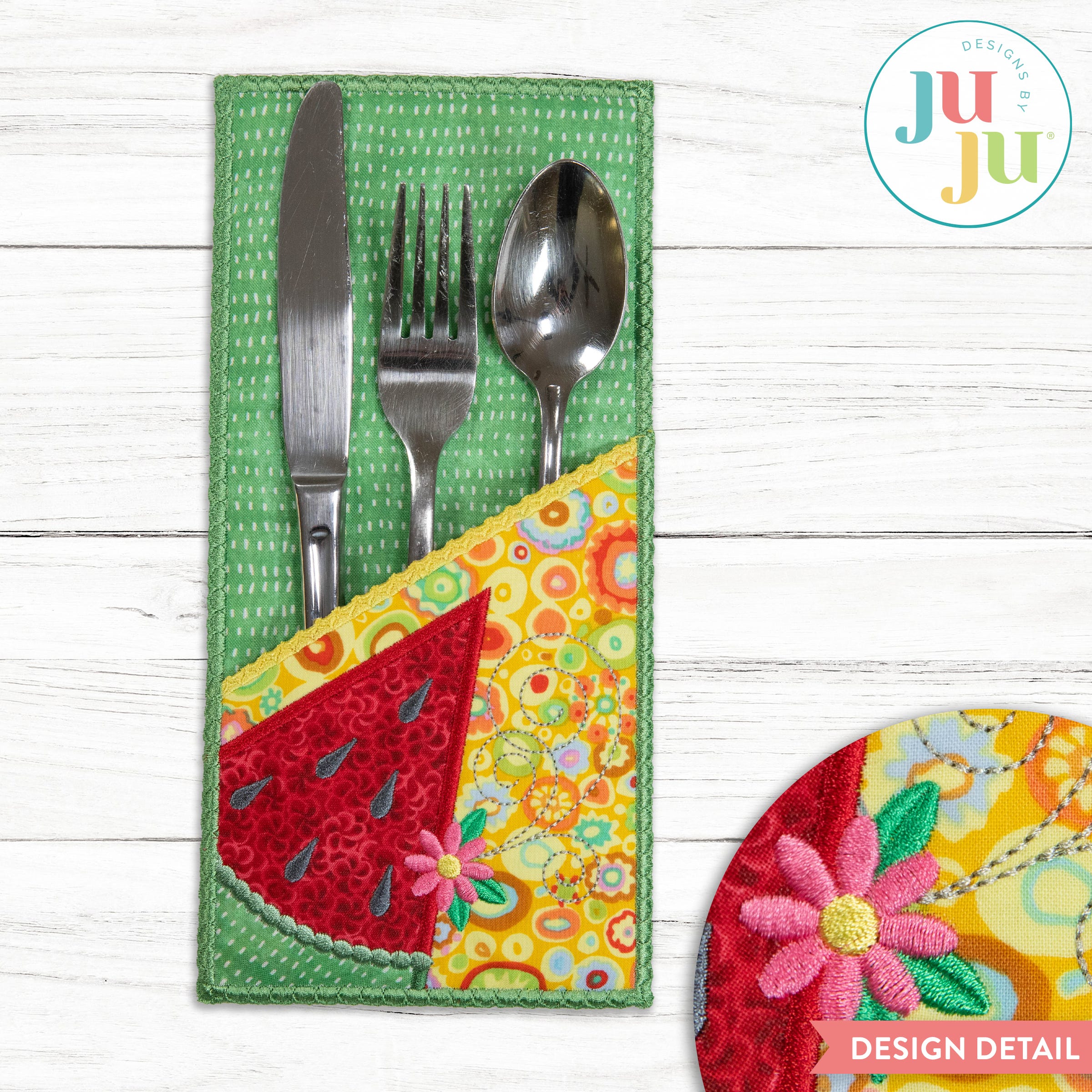In The Hoop Watermelon Utensil Holder Project | Machine Embroidery Designs by JuJu