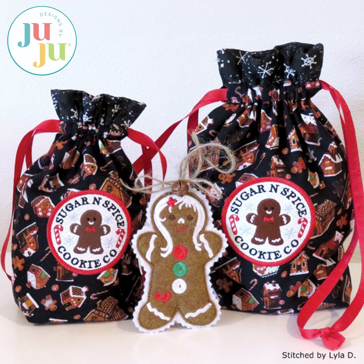  Cookie Drawstring Bags Set by Oma's Place | Machine Embroidery Designs by JuJu