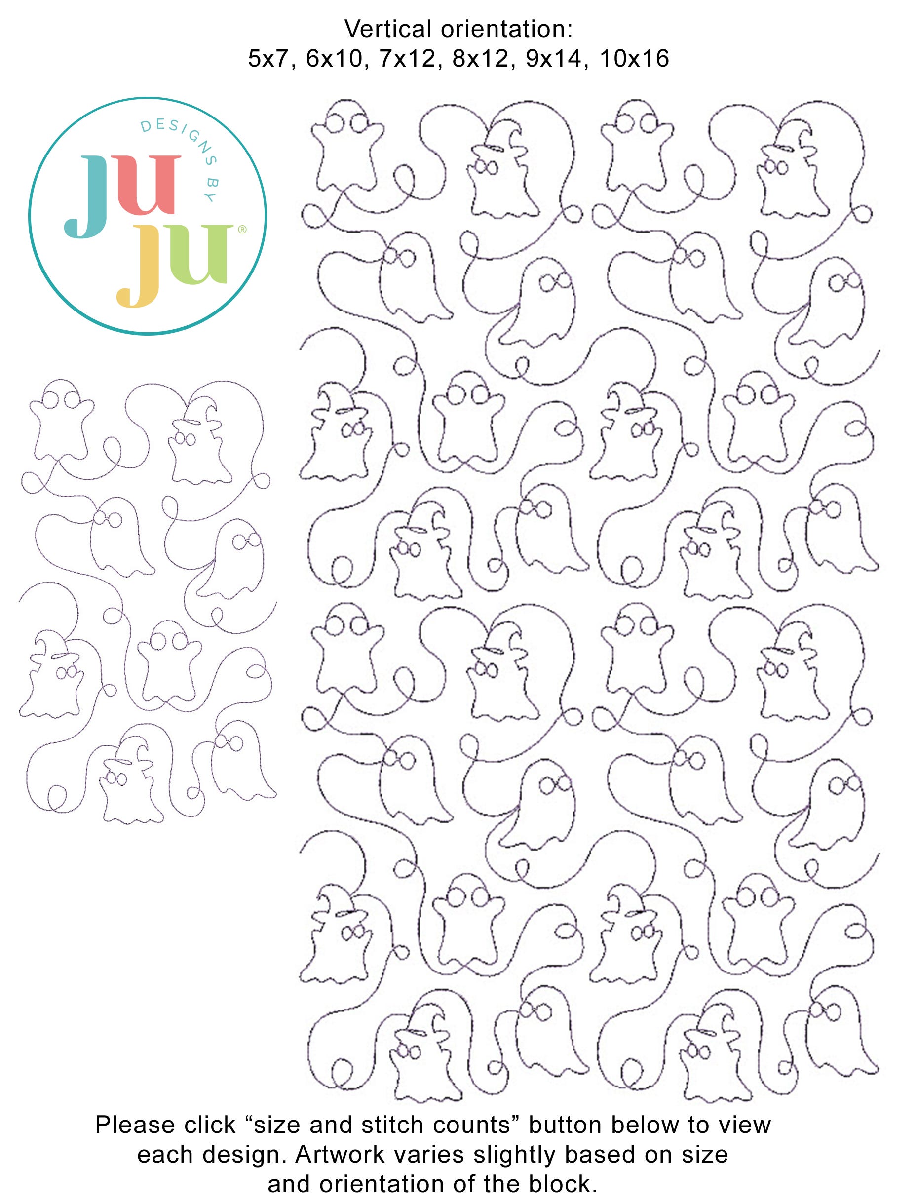  Cute Ghosts End-to-End Quilting Design | Machine Embroidery Designs by JuJu