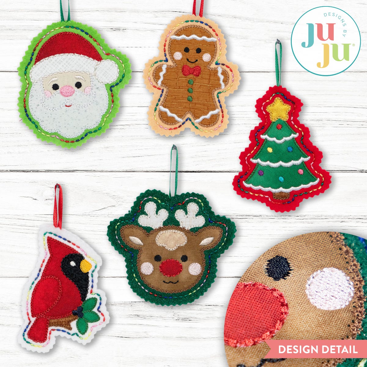 In The Hoop Christmas Applique Ornaments Project | Machine Embroidery Designs by JuJu