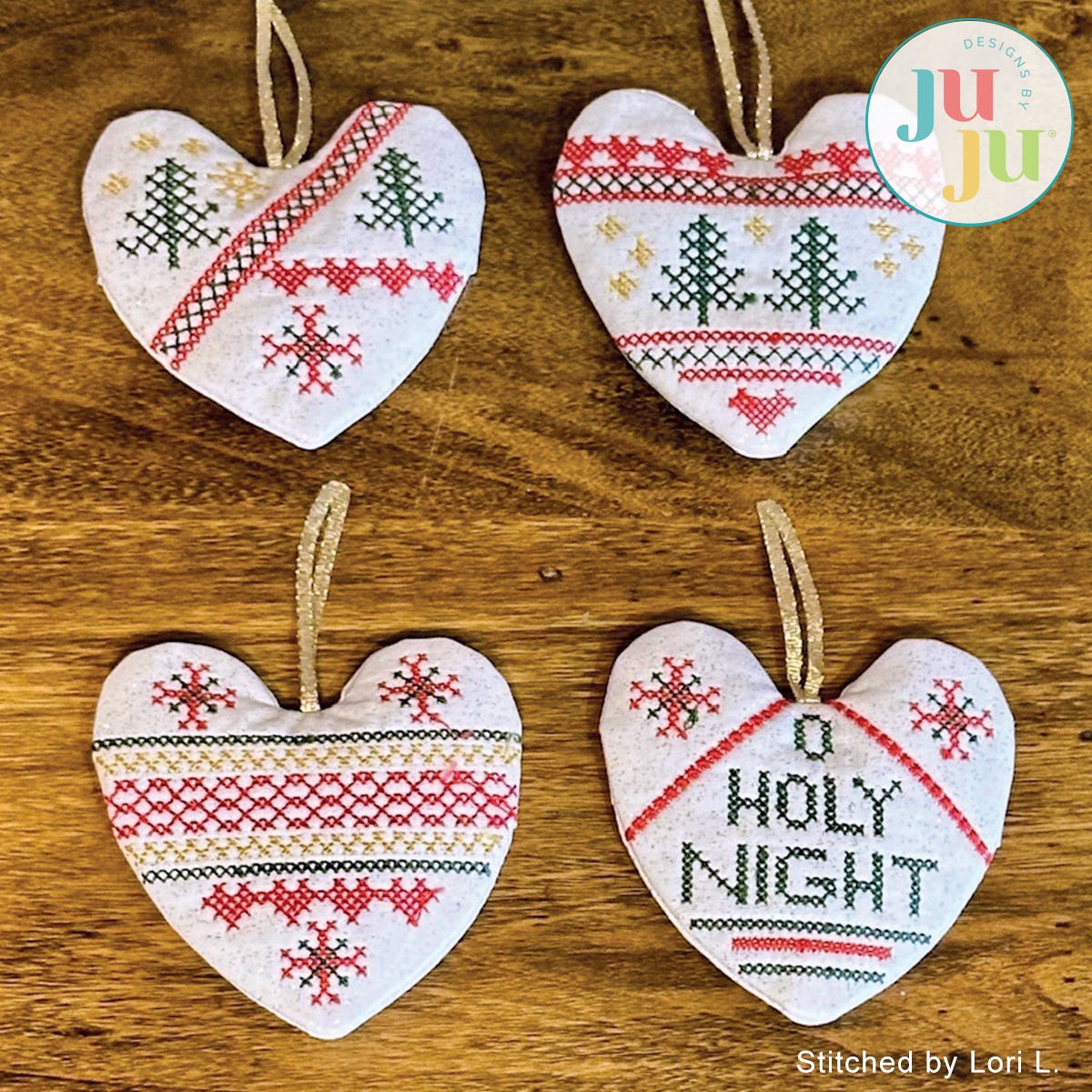 Cross Stitch Heart Ornaments by Oma's Place | Machine Embroidery Designs by JuJu
                            
                            