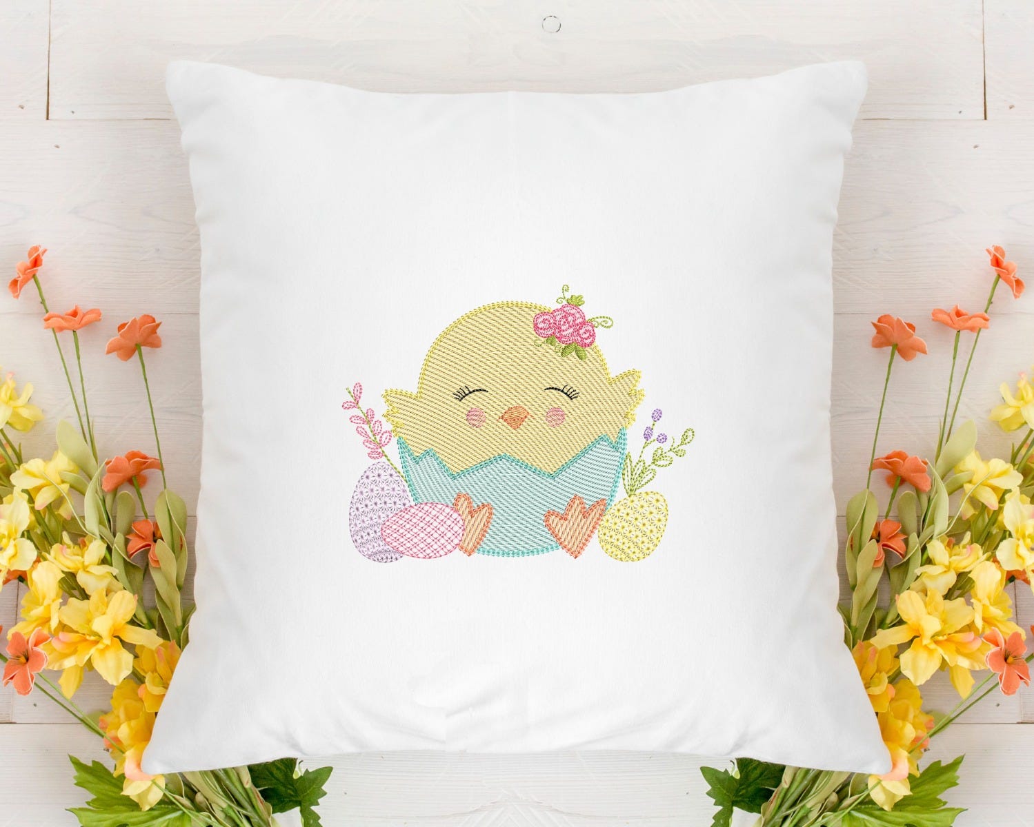 Chick Egg Flowers Sketch | Machine Embroidery Designs by JuJu