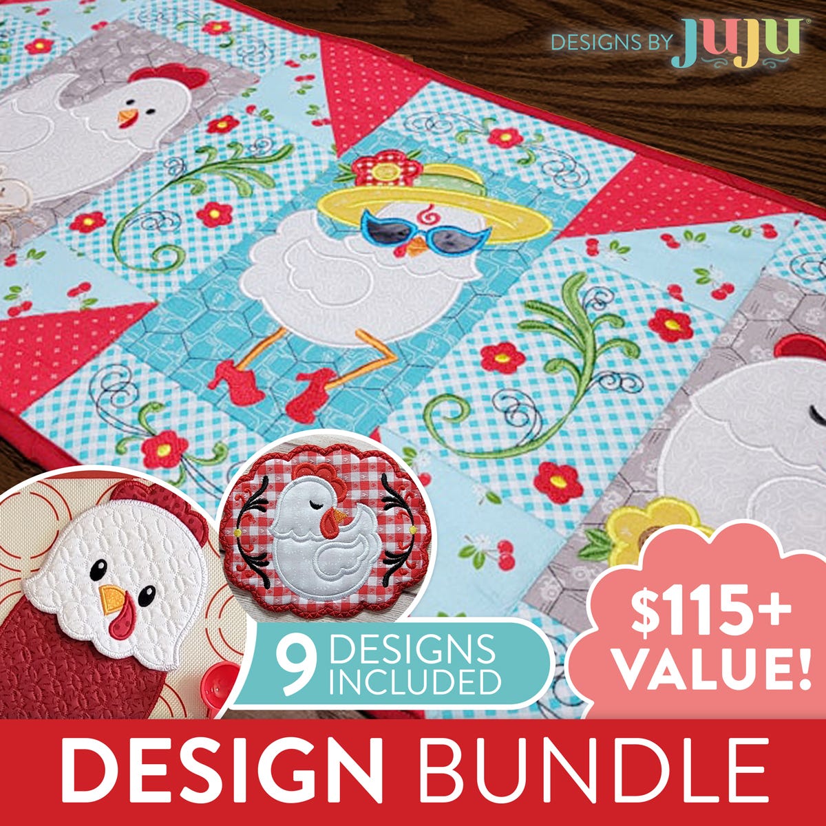 Chicken Kitchen Decor Embroidery Designs and In The Hoop Bundle