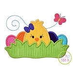 Chick in the Grass Girl Applique | Machine Embroidery Designs by JuJu