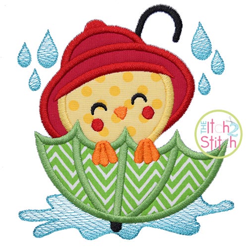 Itch 2 Stitch Chick In Umbrella Applique Digital Embroidery Machine Designs by JuJu