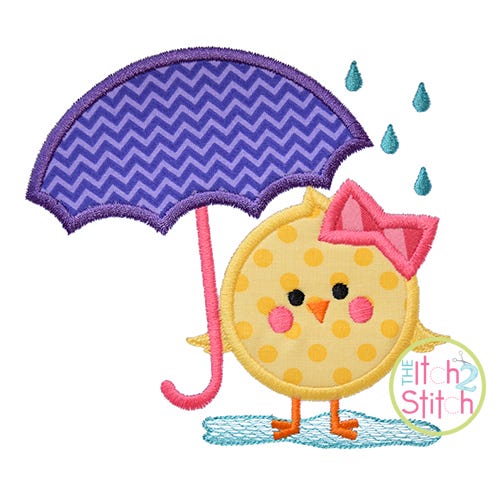 Itch 2 Stitch Chick Umbrella 2 Applique Digital Embroidery Machine Designs by JuJu