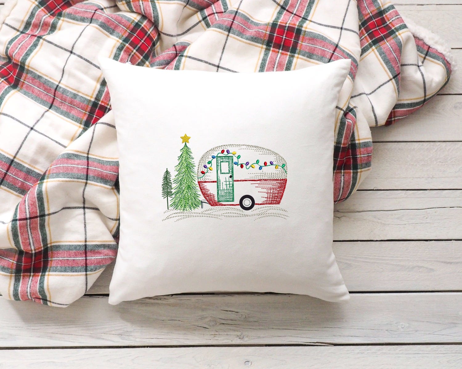 Christmas Camper Vintage Sketch | Machine Embroidery Designs by JuJu