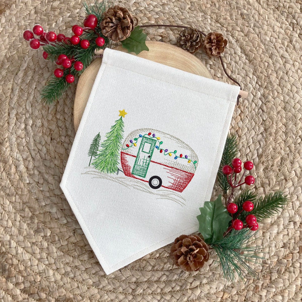 Christmas Camper Vintage Sketch | Machine Embroidery Designs by JuJu