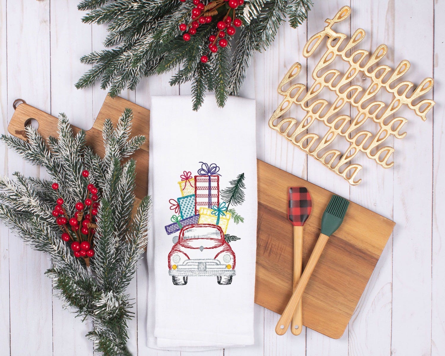 Christmas Car Vintage Sketch | Machine Embroidery Designs by JuJu