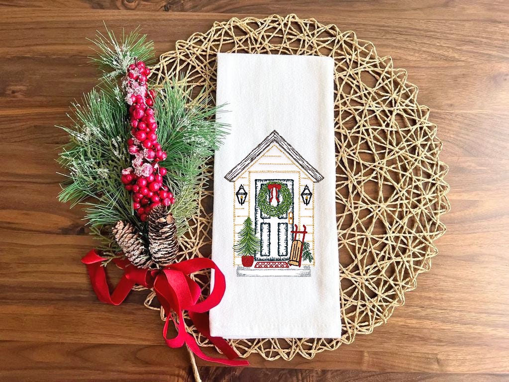 Christmas Door Vintage Sketch | Machine Embroidery Designs by JuJu