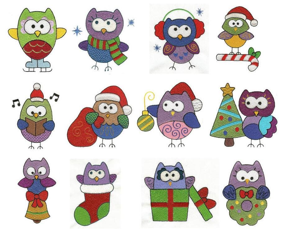 Christmas Owls Filled Machine Embroidery Designs by JuJu