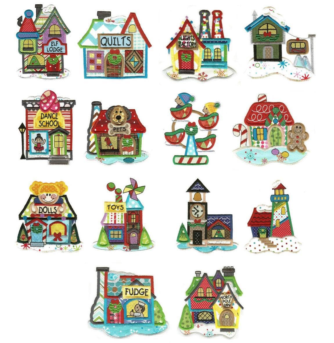 Jumbo Christmas North Pole Village Set 4 Applique Machine Embroidery Designs by JuJu 