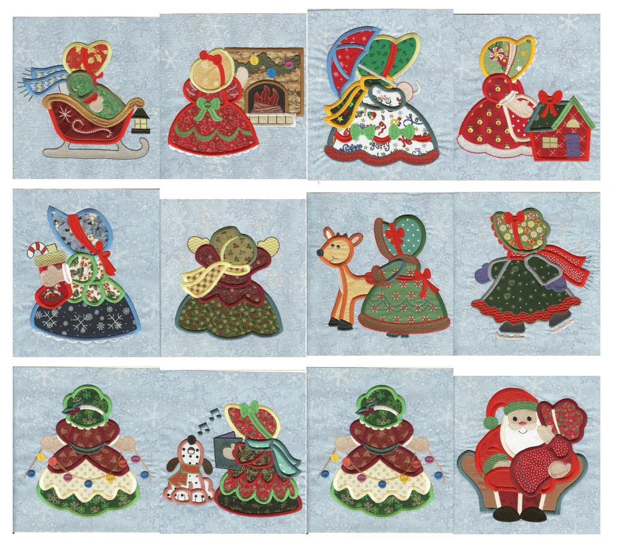 Jumbo Sunbonnet Belles Christmas Applique Machine Embroidery Designs by JuJu 