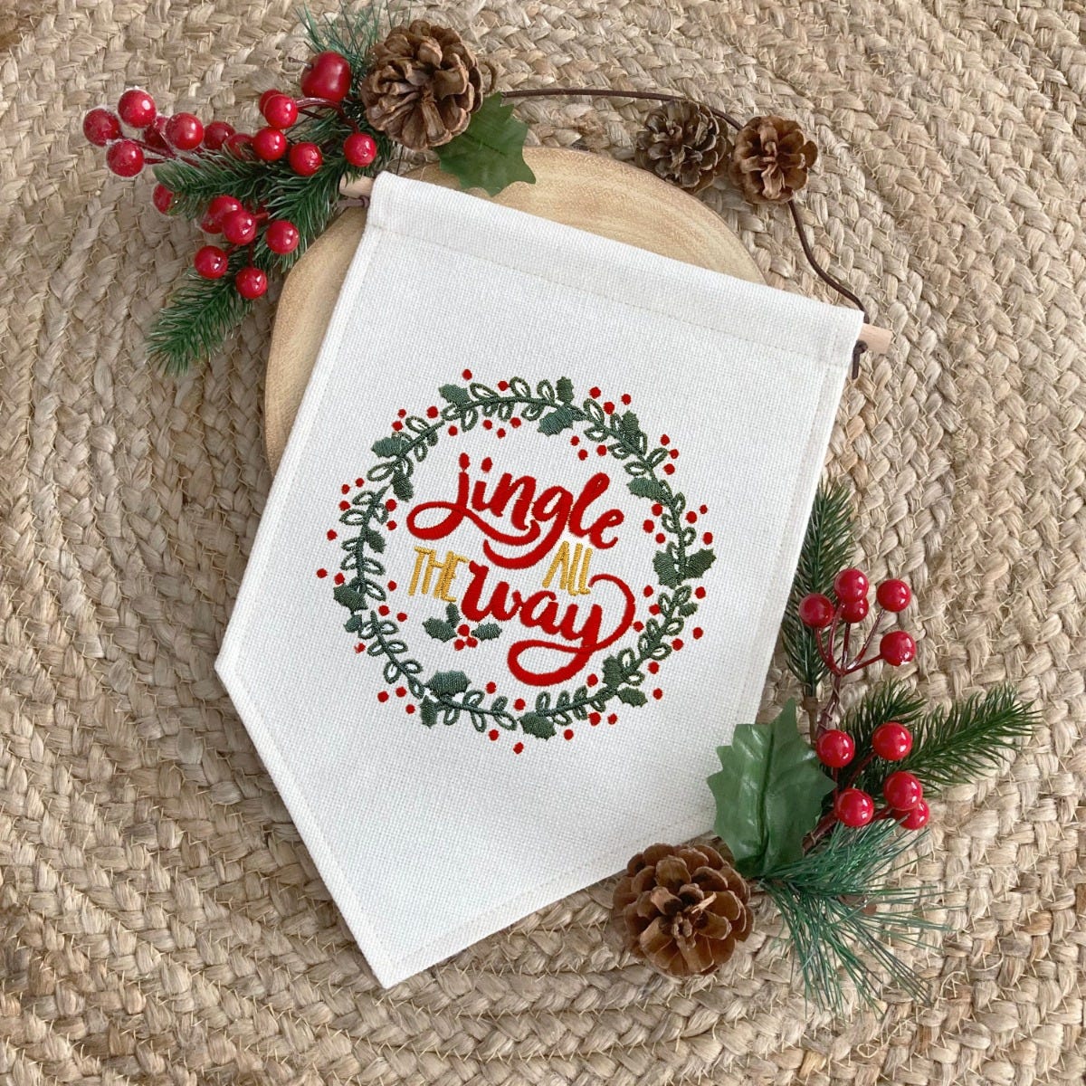 Christmas Wreath Word Art | Machine Embroidery Designs by JuJu
