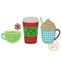 Christmas Drinks Trio Applique | Machine Embroidery Designs by JuJu