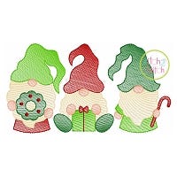 Christmas Gnome Trio Sketch Embroidery | Machine Embroidery Designs by JuJu