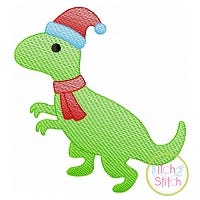 Christmas T-Rex Sketch | Machine Embroidery Designs by JuJu