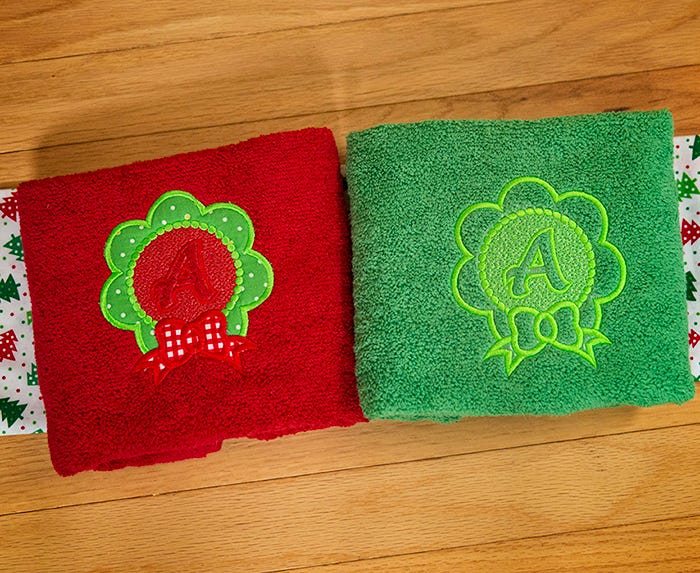 Christmas Wreath Embossed Monogram Alphabet Machine Embroidery Designs by JuJu