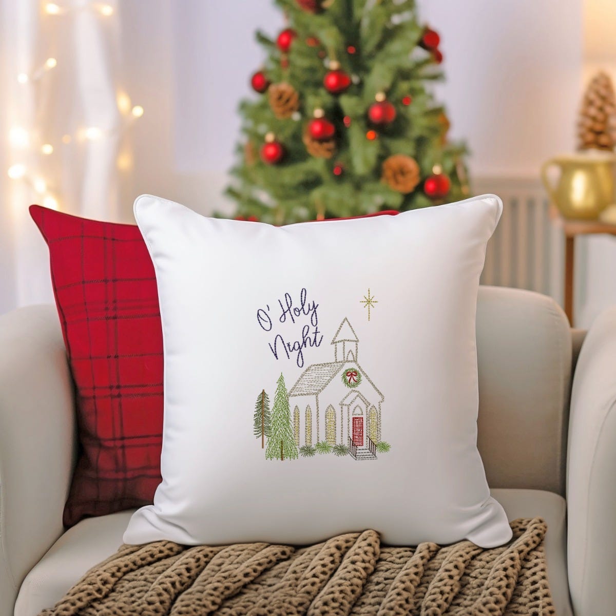 Christmas Chruch Vintage Sketch | Machine Embroidery Designs by JuJu