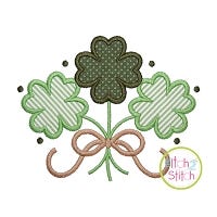 Clover Trio with Bow Applique Design | Machine Embroidery Designs by JuJu