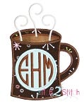 Coffee Mug, Hot Chocolate Cocoa Monogram Applique Frame | Machine Embroidery Designs by JuJu