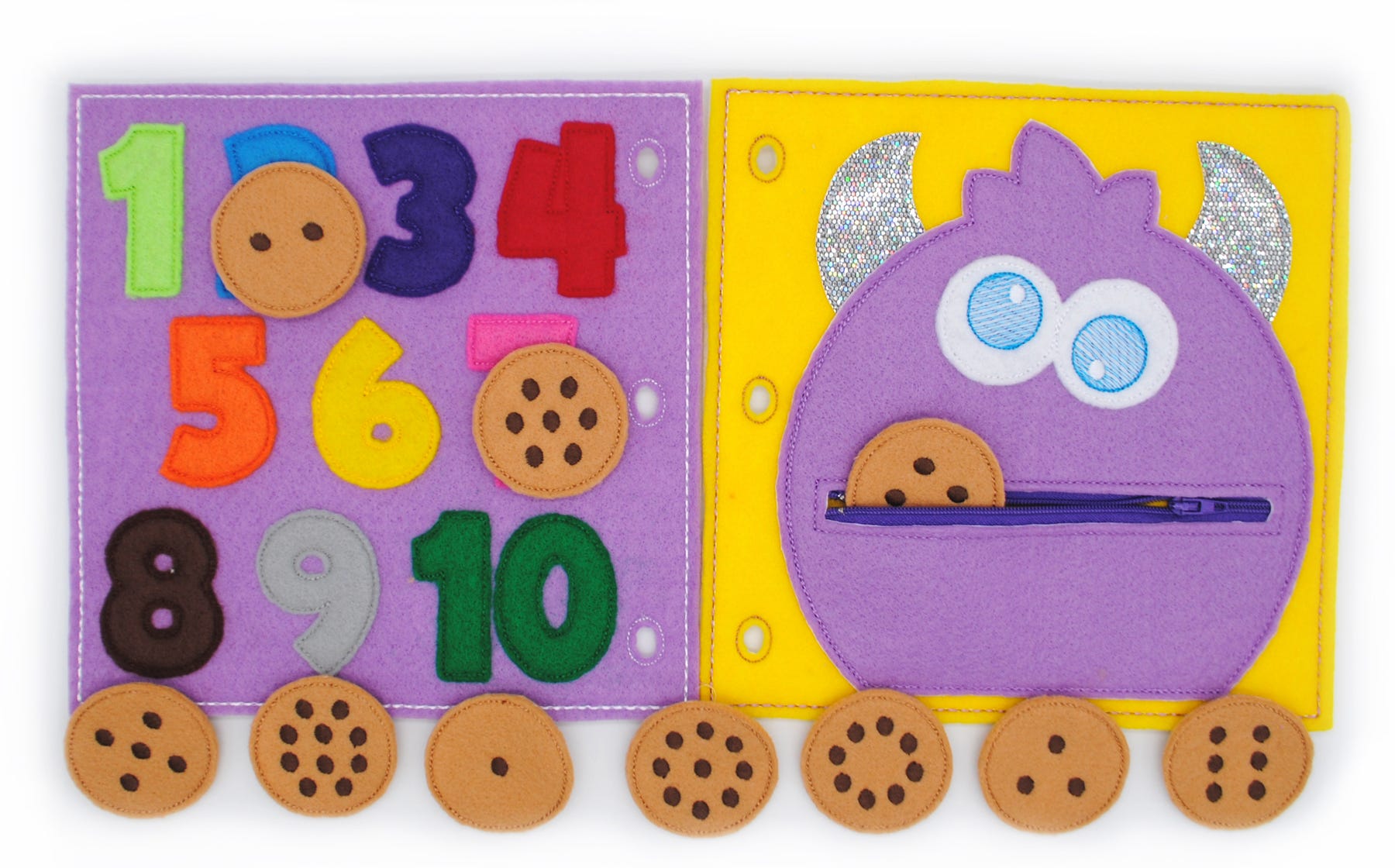 Busy Book Page Monster Cookie Counts Deluxe | Machine Embroidery Designs by JuJu