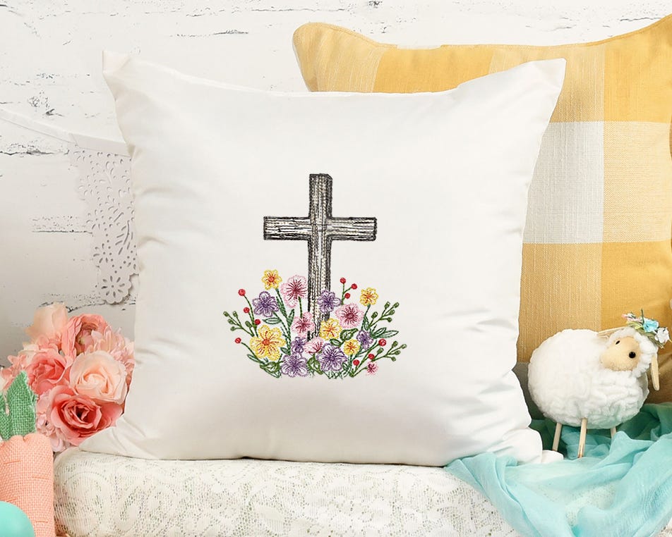 Elegant Easter Cross Vintage Sketch | Machine Embroidery Designs by JuJu