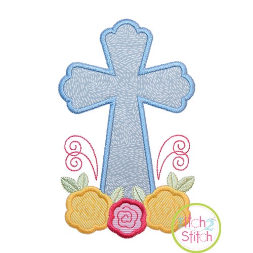 Itch 2 Stich Cross Roses Applique Digital Embroidery Machine Designs by JuJu