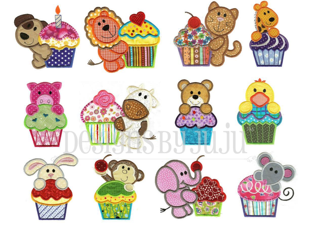 Cupcake Critters Applique Machine Embroidery Designs by JuJu 