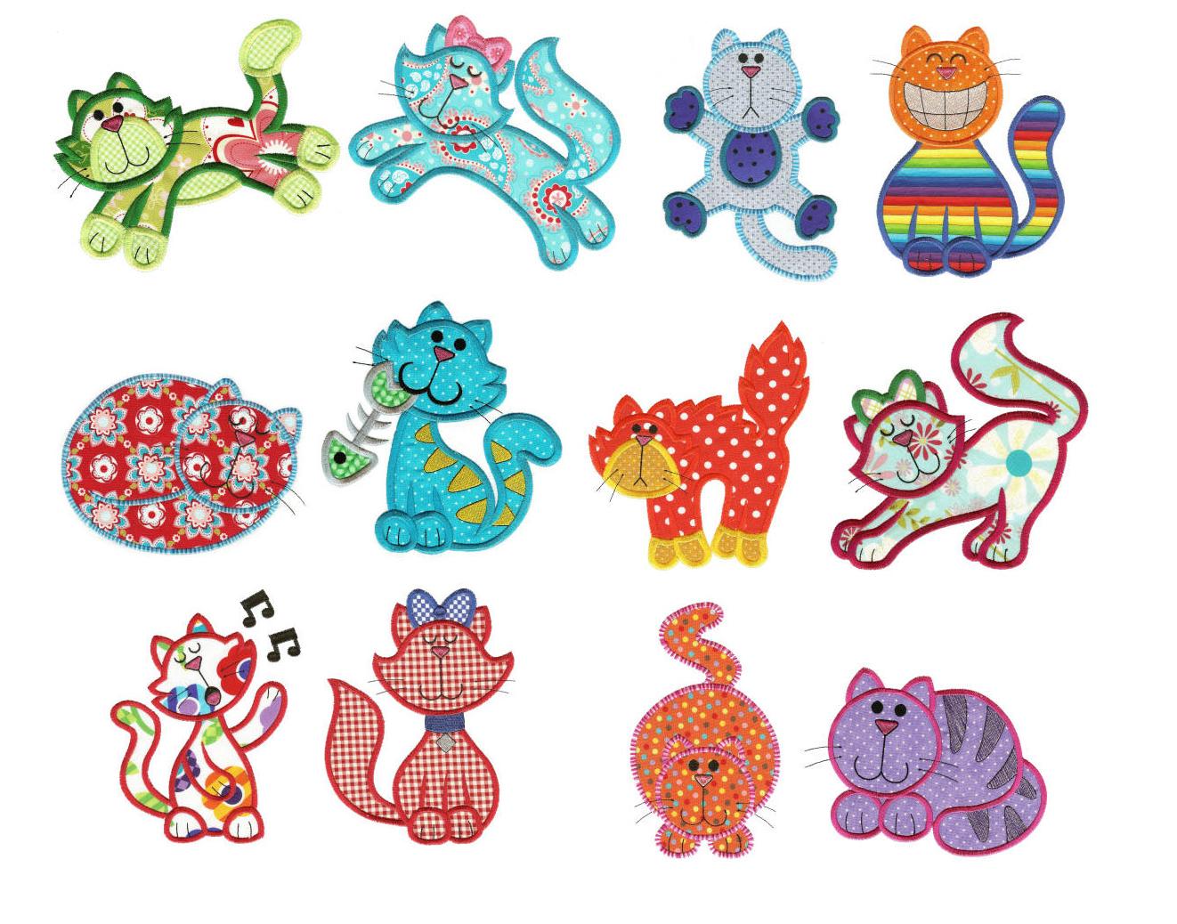 Crazy Cats Applique Machine Embroidery Designs by JuJu 