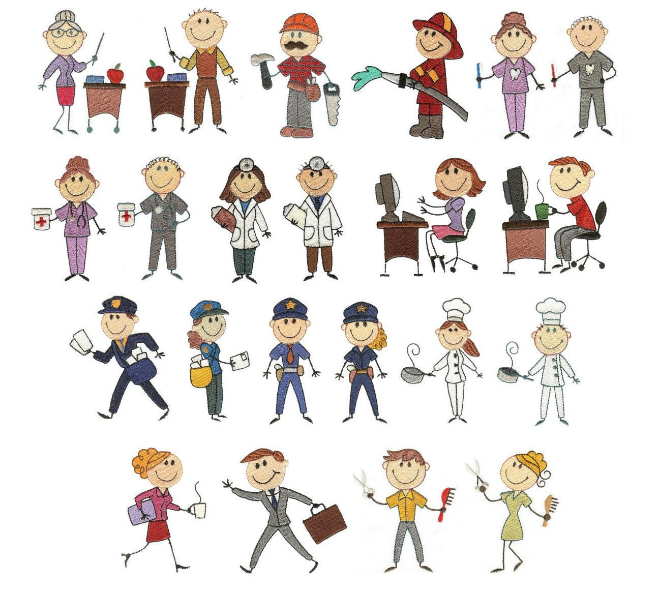 Stix Family Occupations Machine Embroidery Designs by JuJu