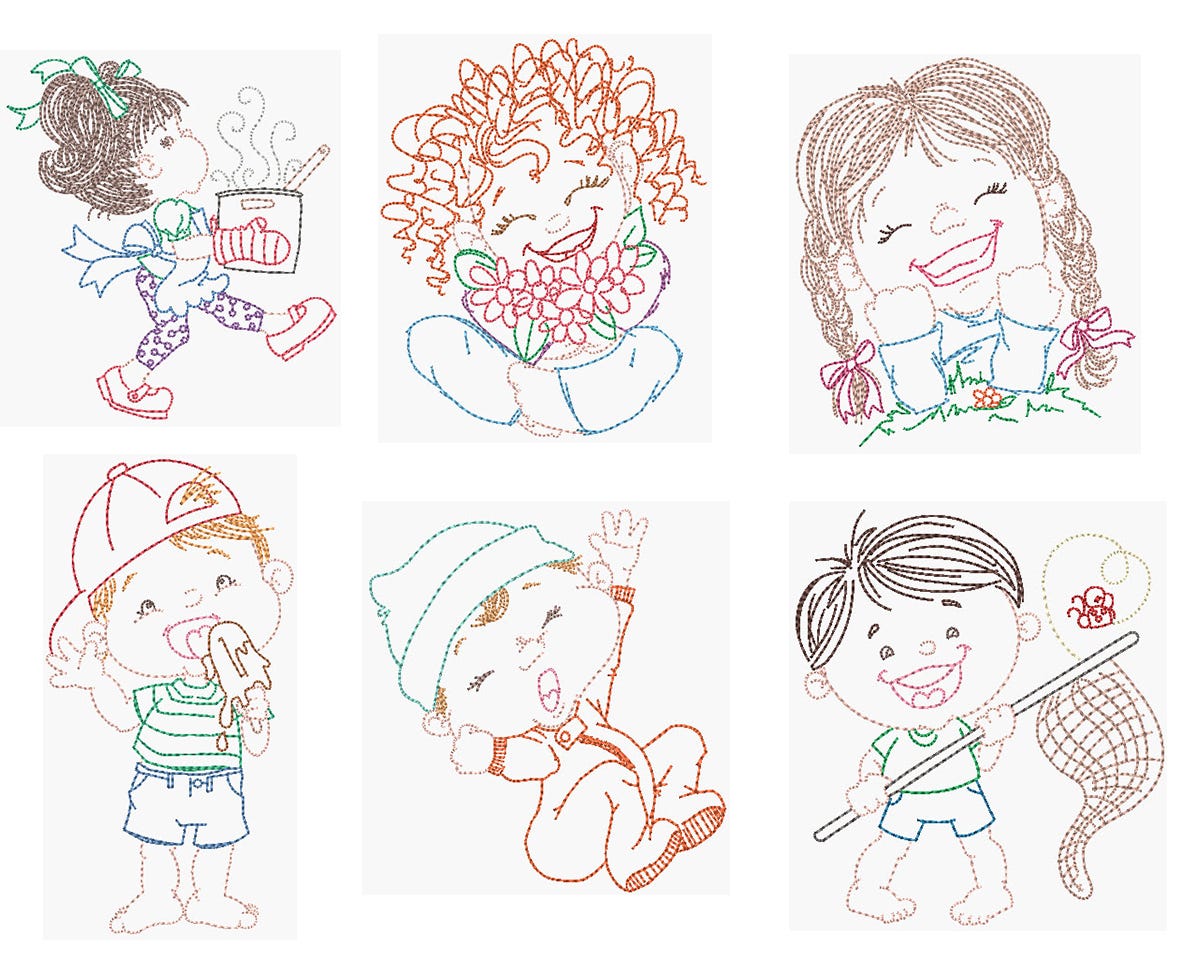 Cute Kids Vintage Stitch Machine Embroidery Designs by JuJu
