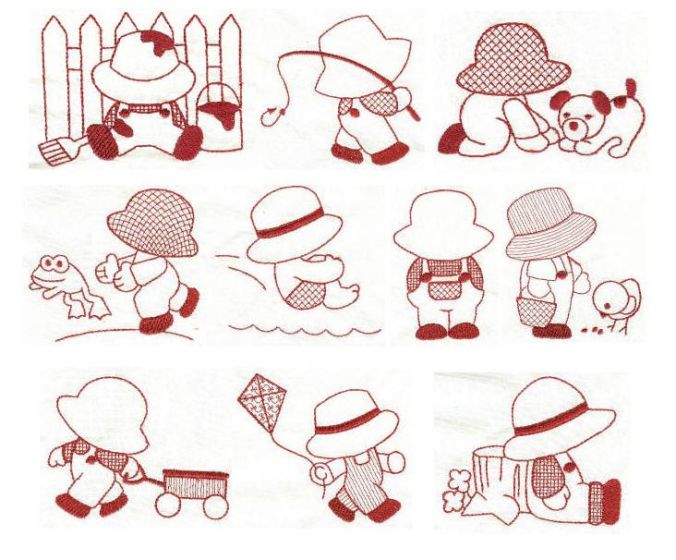 Sunbonnet Sam Redwork Machine Embroidery Designs by JuJu