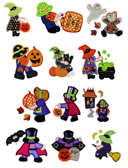 Sunbonnets Sam and Sue Halloween Applique Machine Embroidery Designs by JuJu 