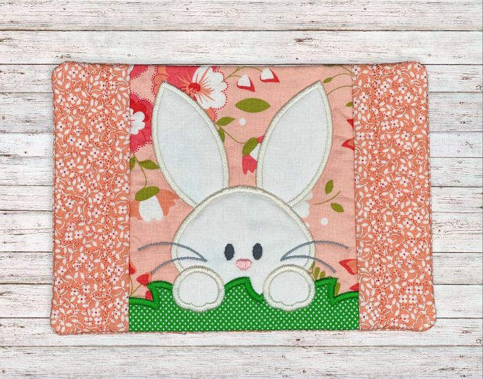 ITH Peeking Bunny Mug Rug | Machine Embroidery Designs by JuJu