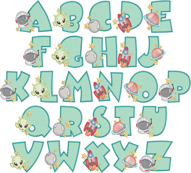 Outer Space Alphabet | Machine Embroidery Designs by JuJu