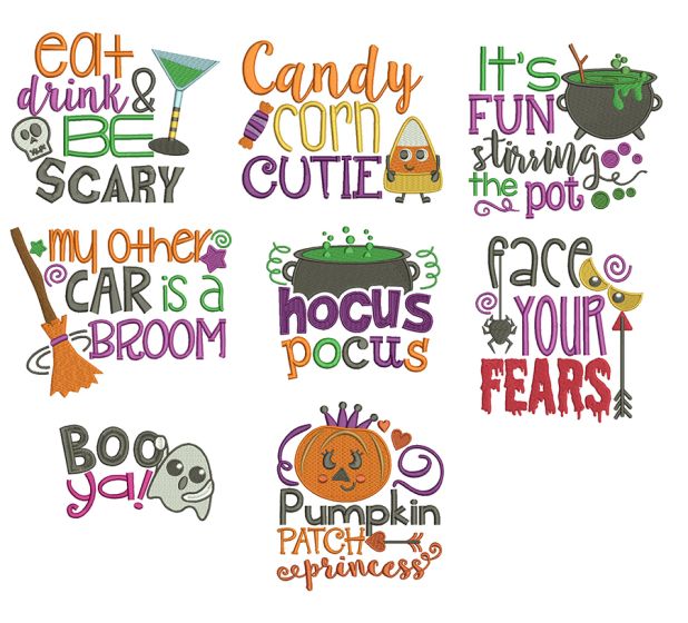 Halloween Word Art Set 2 Machine Embroidery Designs by JuJu
