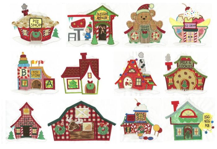 Jumbo North Pole Village Applique Set 1 Machine Embroidery Designs by JuJu 