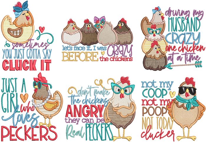 Sassy Chickens Word Art 2 | Machine Embroidery Designs by JuJu