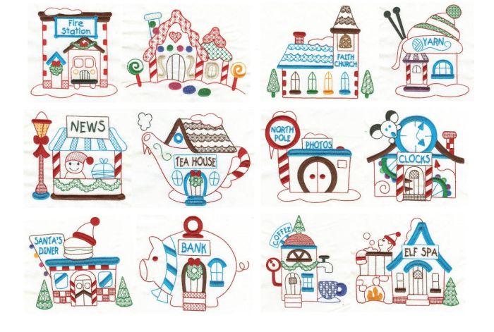 North Pole Village Colorwork Set 3 Machine Embroidery Designs by JuJu