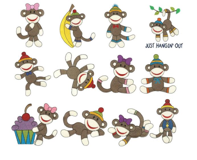 Sweet Sock Monkeys Filled Machine Embroidery Designs by JuJu