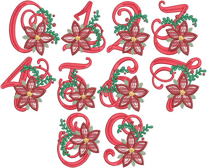 Christmas Poinsettia Numbers | Machine Embroidery Designs by JuJu