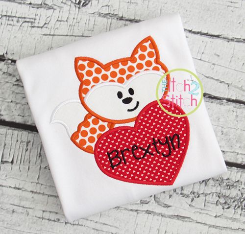Valentine Fox Heart Applique | Machine Embroidery Designs by JuJu