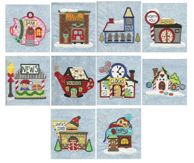 Jumbo North Pole Village Set 3 Applique Machine Embroidery Designs by JuJu 