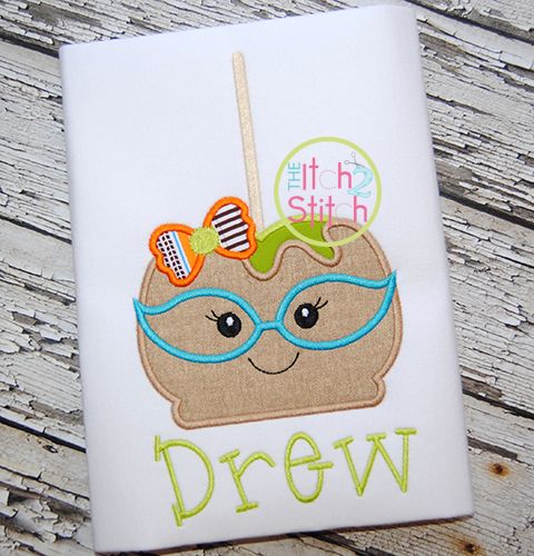 Candy Apple Glasses Girl Applique | Machine Embroidery Designs by JuJu