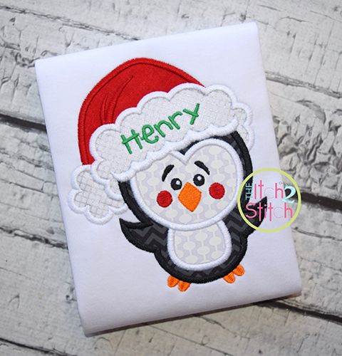 Penguin Santa Hat Applique | Machine Embroidery Designs by JuJu