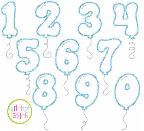 Balloon Numbers Zig Zag Applique | Machine Embroidery Designs by JuJu