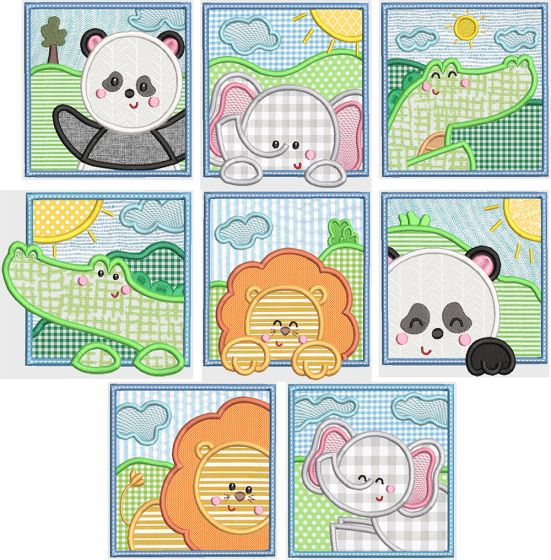 Cute Animal Squares 2 Digital Embroidery Designs by JuJu