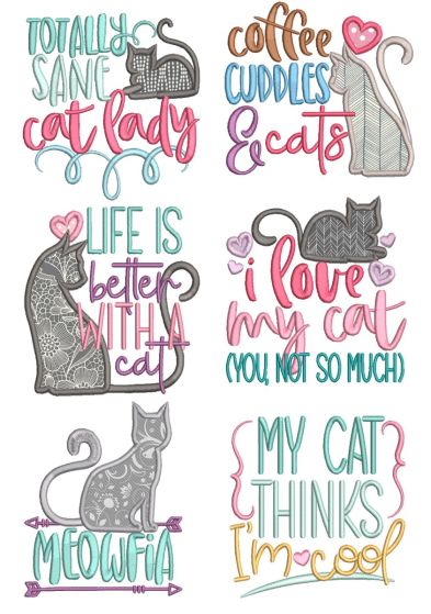 Cat Lovers Word Art 1 Machine Embroidery Designs by JuJu

